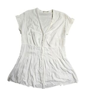 Alice + Olivia Keela Smocked Button-Front Mini Dress 4 Viscose Staple Chic‎